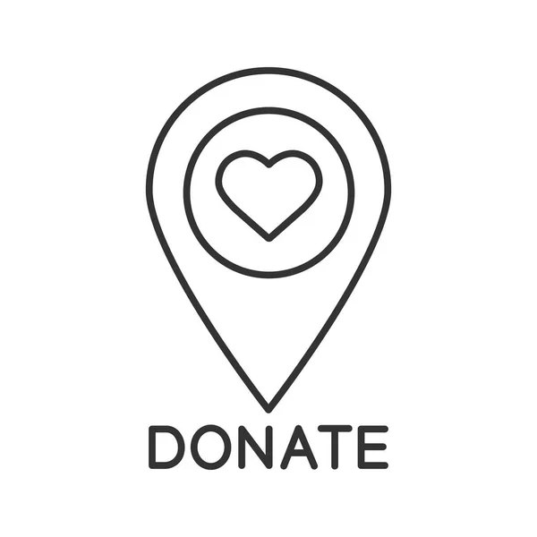 慈善机构位置线形图标 细线插图 地图精确地与心脏 日期的地点 轮廓符号 矢量隔离轮廓图 — 图库矢量图片