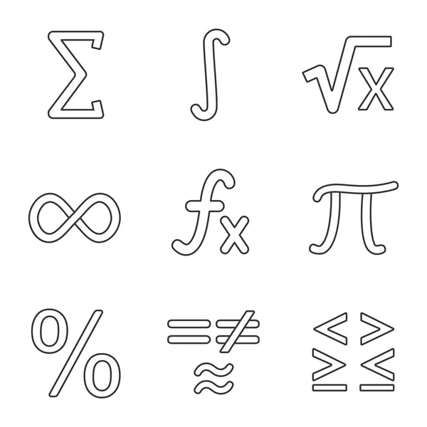 Conjunto Iconos Lineales Matemáticos Símbolos Matemáticos Álgebra Símbolos Contorno Línea — Archivo Imágenes Vectoriales
