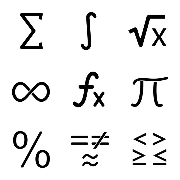 Conjunto Iconos Glifo Matemático Símbolos Matemáticos Álgebra Símbolos Silueta Ilustración — Vector de stock