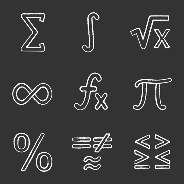 Mathematics Chalk Icons Set Math Symbols Algebra Isolated Vector Chalkboard — Stock Vector