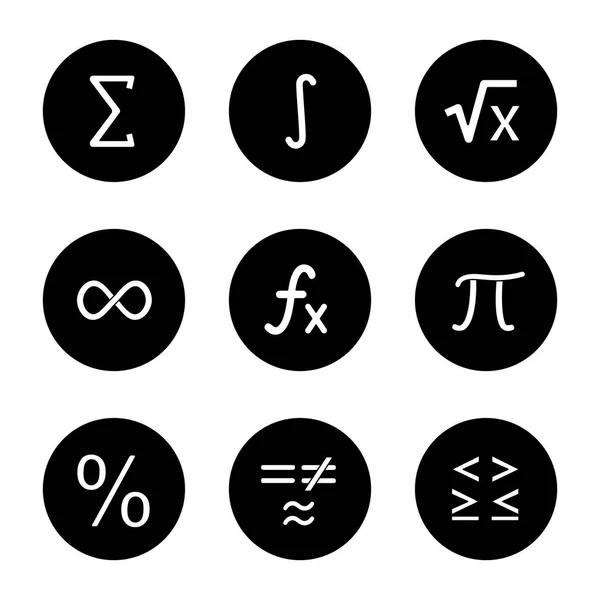 Conjunto Iconos Glifo Matemático Símbolos Matemáticos Álgebra Vector Siluetas Blancas — Vector de stock