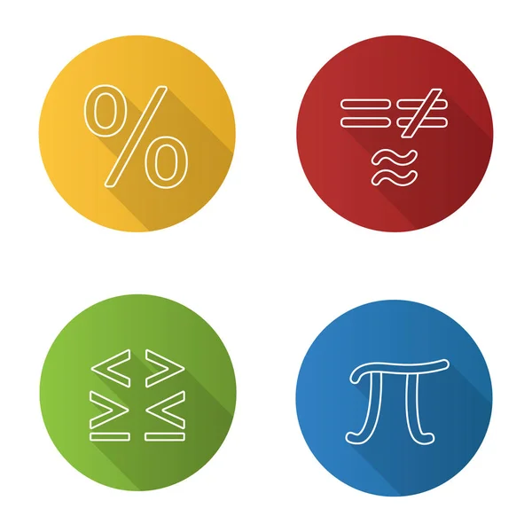 Matemáticas Planas Lineales Iconos Sombra Larga Conjunto Por Ciento Signos — Vector de stock