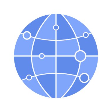 Rota noktaları glif renk simgesi ile dünya modeli. Dünya çapında seyahat yerler. Uçuş noktaları. Siluet simge yok anahat beyaz zemin üzerine. Negatif alan. Vektör çizim