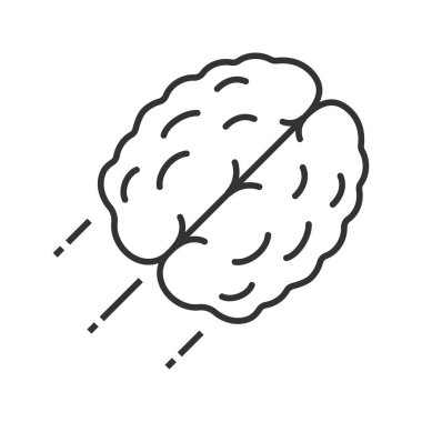 Uçan insan beyni doğrusal simgesi. İnce hat illüstrasyon. Beyin fırtınası. Zihin özgürlük. Düşünme süreci. Fikir. Kontur sembolü. Çizim vektör izole anahat