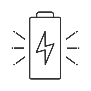 Pil şarj doğrusal simgesi. İnce hat illüstrasyon. Kontur sembolü. Çizim vektör izole anahat