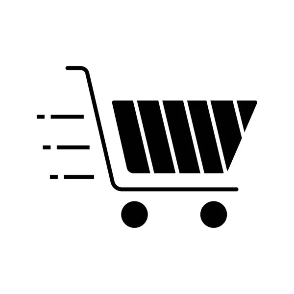 Vliegende Shopping Cart Glyph Pictogram Snelle Aankopen Snel Online Winkelen — Stockvector