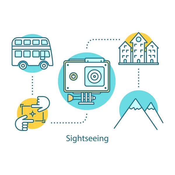 Reizende Concept Pictogram Excursie Bezienswaardigheden Idee Dunne Lijn Illustratie Reis — Stockvector