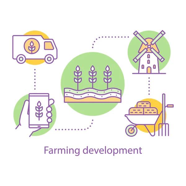 Farming Development Concept Icon Agricultural Business Idea Thin Line Illustration — Stock Vector