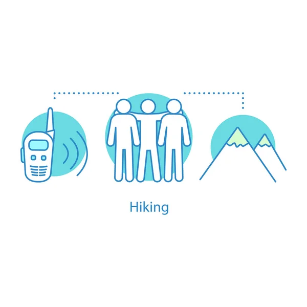 Hiking with friends concept icon. Outdoor recreation idea thin line illustration. Vector isolated outline drawing