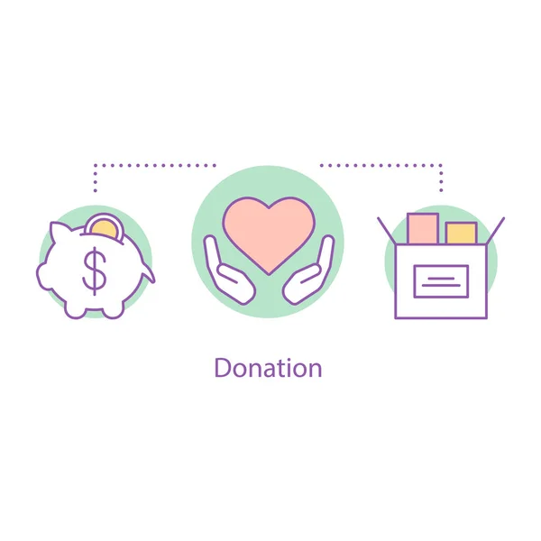 捐赠概念图标 筹款想法薄线例证 慈善基金会 矢量隔离轮廓图 — 图库矢量图片