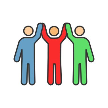 Sadaka organizasyon renk simgesi. Birlik içinde çeşitlilik. El ele tutuşarak insanlar. Ekip çalışması. Yardım Vakfı. Topluluk. Dostluk. İzole vektör çizim