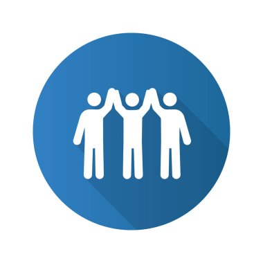 Sadaka kuruluş düz tasarım uzun gölge glif simgesi. Birlik içinde çeşitlilik. El ele tutuşarak insanlar. Ekip çalışması. Yardım Vakfı. Topluluk. Dostluk. Vektör siluet çizimi