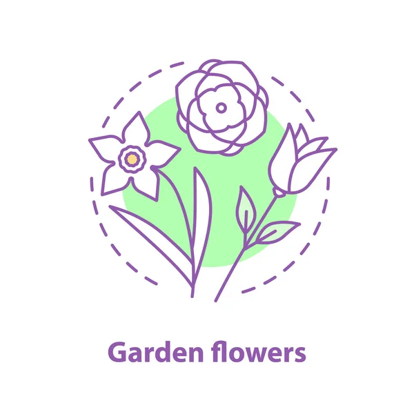 Ikona Koncepcja Kwiaty Ogrodowe Botanika Ilustracja Cienka Linia Pomysł Róże — Wektor stockowy
