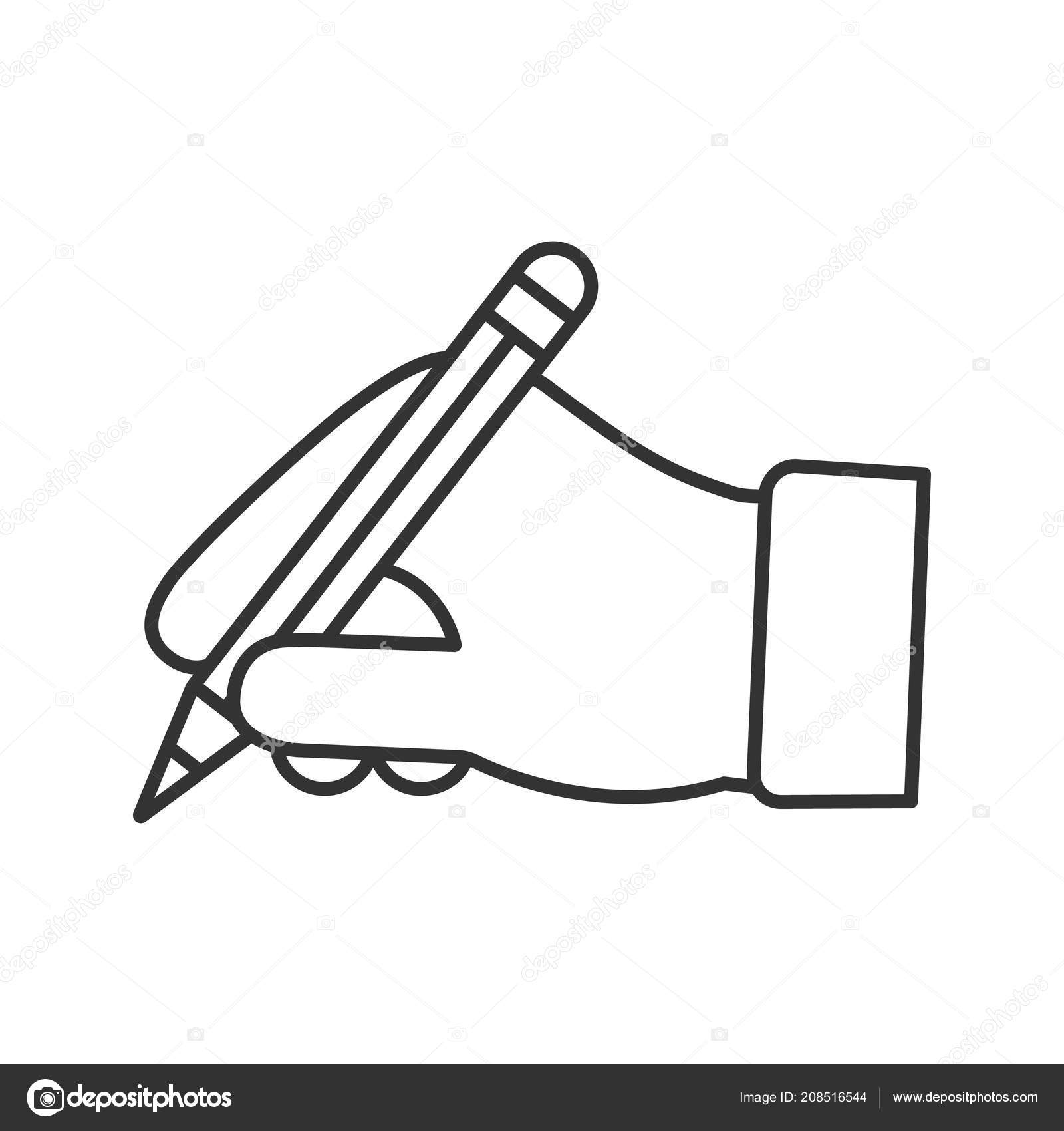 Hand Holding Pencil Linear Icon Thin Line Illustration Handwriting Drawing Stock Vector C Bsd 208516544
