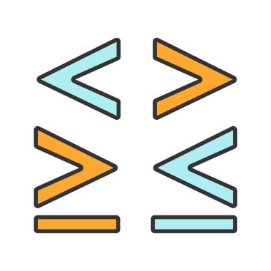 Matematik sembolleri renk simgesi. Daha az, büyük veya eşit işaretleri daha. İzole vektör çizim