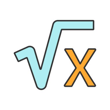 Renk simgesi x kare kökünü. Matematiksel ifade. İzole vektör çizim