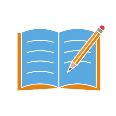 Defterini kalem glif renk simgesi ile. Not almak. Not defteri. Siluet simge yok anahat beyaz zemin üzerine. Negatif alan. Vektör çizim