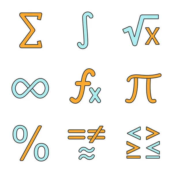 Conjunto Ícones Cores Matemática Símbolos Matemáticos Álgebra Ilustrações Vetoriais Isoladas — Vetor de Stock