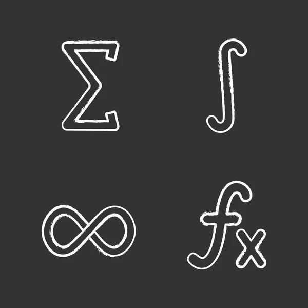 Matemáticas Tiza Iconos Conjunto Sigma Integral Signo Infinito Función Ilustraciones — Vector de stock