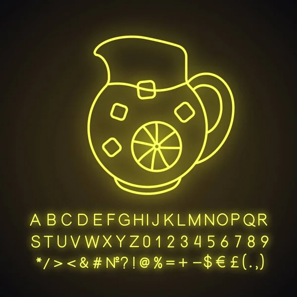 Pot Limonade Icône Lumière Néon Panneau Lumineux Avec Alphabet Chiffres — Image vectorielle