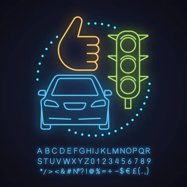 合伙服务霓虹灯概念图标 成功的乘坐分享想法 驾驶汽车 带有字母 数字和符号的发光符号 矢量隔离插图 — 图库矢量图片
