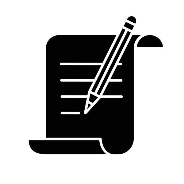 Χαρτί Κύλισης Κείμενο Και Μολύβι Εικονίδιο Γλύφου Χειρογράφου Εγγράφου Πιστοποιητικού — Διανυσματικό Αρχείο