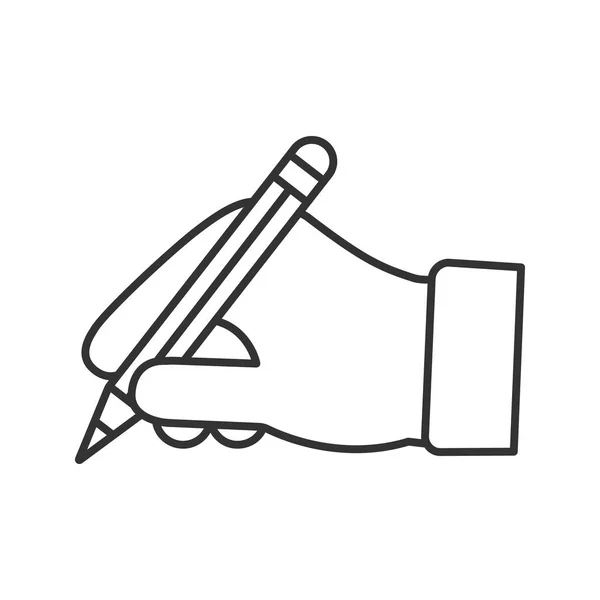 Hand Hält Bleistift Lineares Symbol Schmalspur Illustration Handschrift Zeichnung Notizen — Stockvektor
