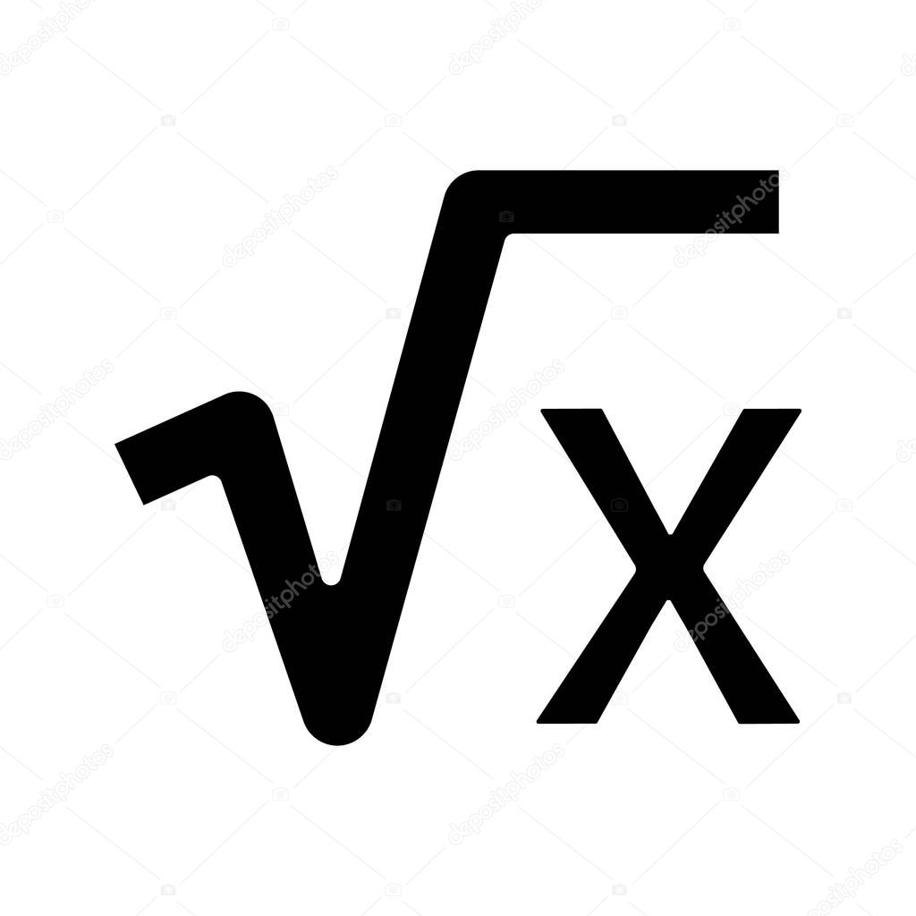 Square root of x glyph icon. Mathematical expression. Silhouette symbol. Negative space. Vector isolated illustration