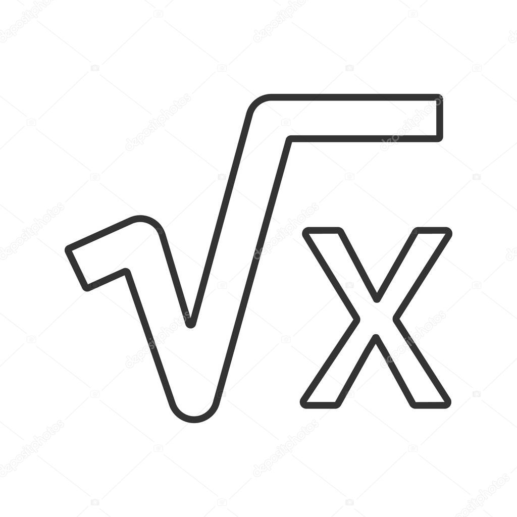 Square root of x linear icon. Thin line illustration. Mathematical expression. Contour symbol. Vector isolated outline drawing