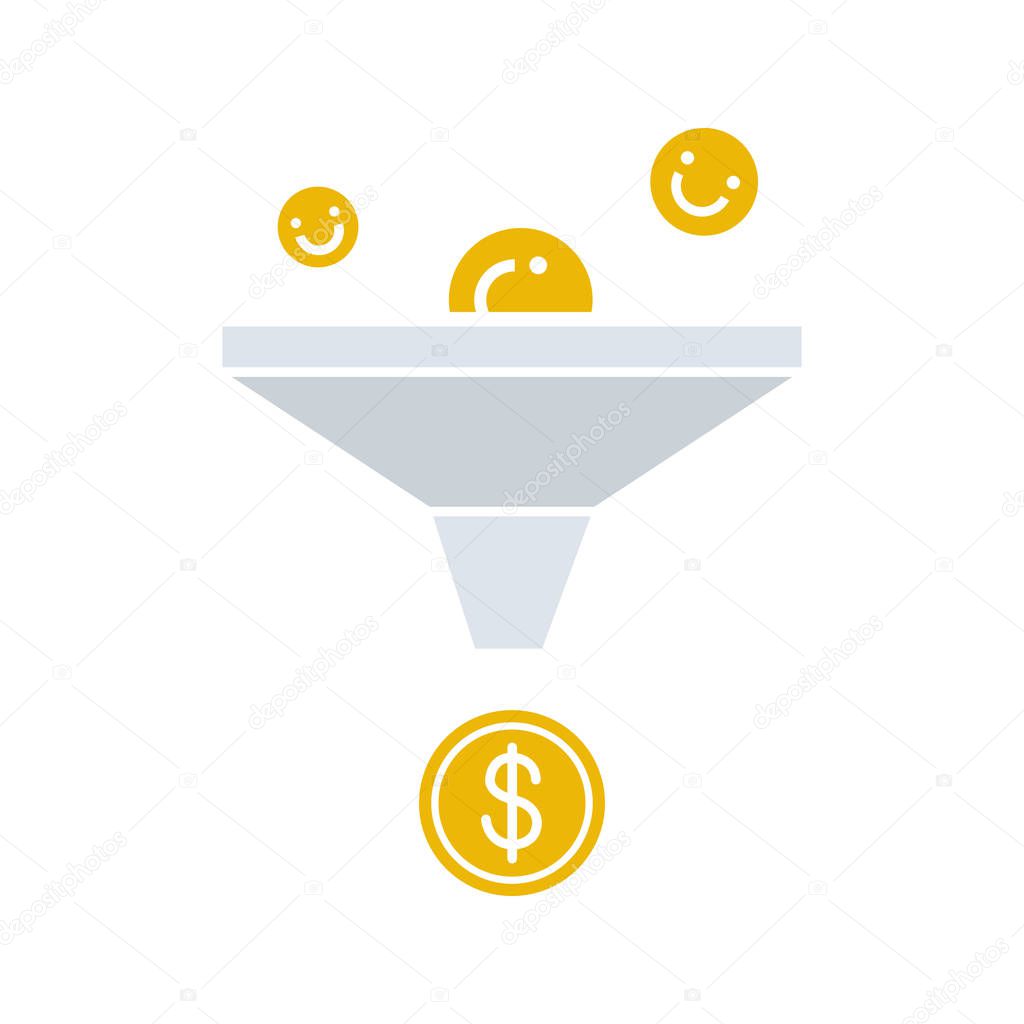 Sales funnel glyph color icon. Marketing funnel. Silhouette symbol on white background with no outline. Negative space. Vector illustration