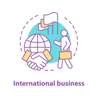 Uluslararası iş kavramı simge. Diplomasi fikir ince hat illüstrasyon. Küresel ticaret. İş anlaşması. Uluslararası İlişkiler ve ortaklık. Çizim vektör izole anahat