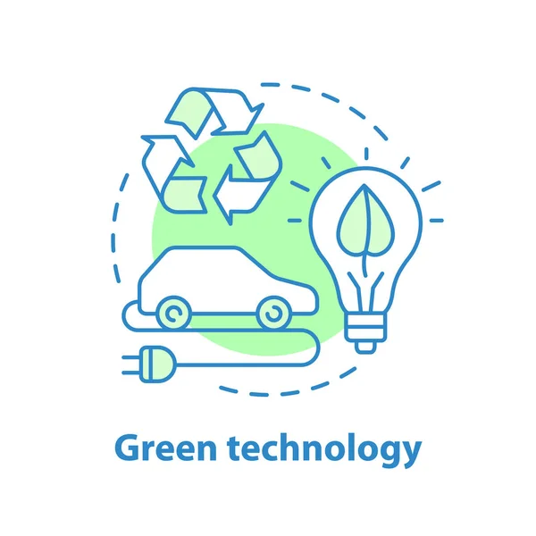緑の技術コンセプトのアイコン エコ輸送と代替エネルギーの考えが薄い線図 緑の車両 フレンドリーな輸送 環境保護 ベクトル分離外形図 — ストックベクタ