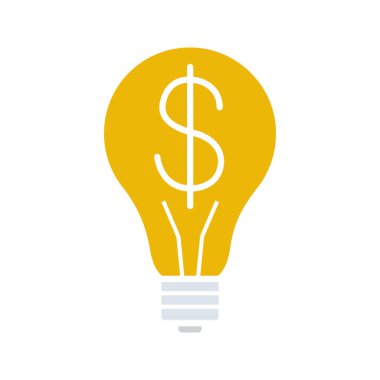 İş fikri glif renk simgesi. Dolar işareti olan elektrikli ampul. Başarılı ticari fikir. Siluet simge yok anahat beyaz zemin üzerine. Negatif alan. Vektör çizim