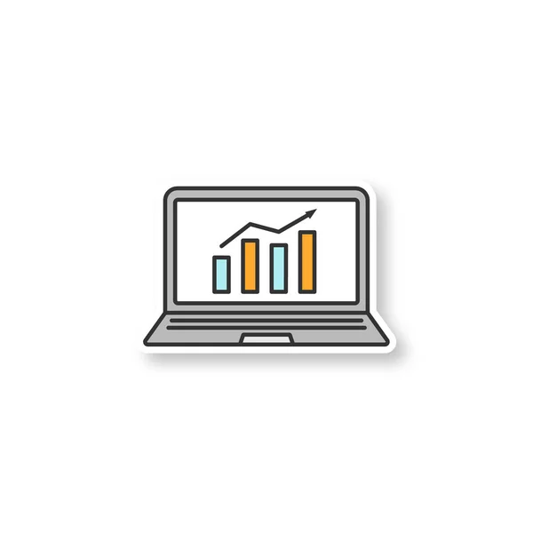 Patch Statistica Display Laptop Con Grafico Crescita Del Mercato Analisi — Vettoriale Stock