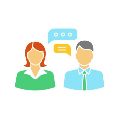 İş sohbet glif renk simgesi. Tartışmalar çalışıyorum. İş görüşmesi. İş konuşma. Siluet simge yok anahat beyaz zemin üzerine. Çevrimiçi destek. Negatif alan. Vektör çizim