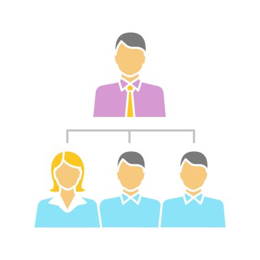 Liderlik glif renk simgesi. Patron. Ekip çalışması. Profesyonel hiyerarşisi. Personel, personel. Siluet simge yok anahat beyaz zemin üzerine. Negatif alan. Vektör çizim