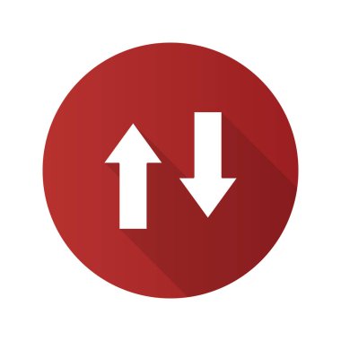 Dikey takas düz tasarım uzun gölge glif simgesi. Exchange oklar. Dikey çevir. Alma ve verme. Vektör siluet çizimi