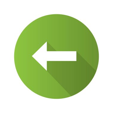 Klavye geri al düğmesini düz tasarım uzun gölge glif simgesi. Arka kapağı transparan, önceki. Sol ok. Hareket. Vektör siluet çizimi