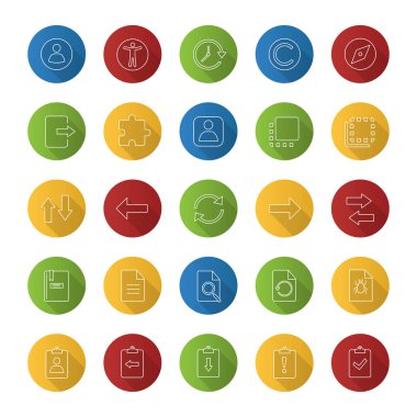 UI/Ux düz doğrusal uzun gölge simgeler kümesi. Sistem öğeleri. Ortak eylemler sembolleri. Vektör anahat çizim