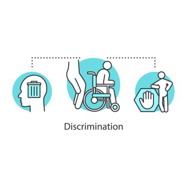 Engellilik ayrımcılık kavramı simge. Ableism fikir ince hat illüstrasyon. Engelli insanlara yönelik önyargı. Çizim vektör izole anahat