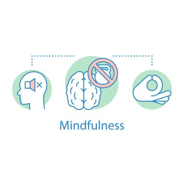 Mindfulness kavramı simge. Sakin ve huzur fikir ince hat illüstrasyon. Pozitif düşünme. Çizim vektör izole anahat