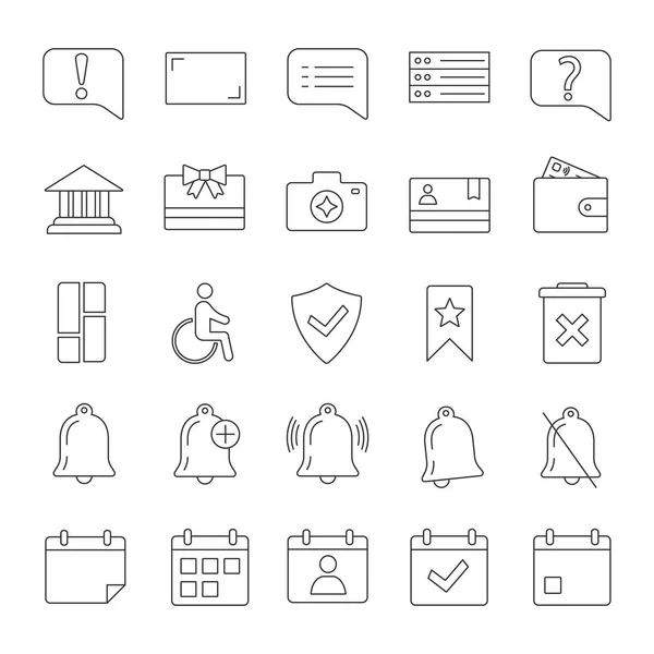 Icônes Linéaires Définies Éléments Système Actions Communes Symboles Symboles Contour — Image vectorielle
