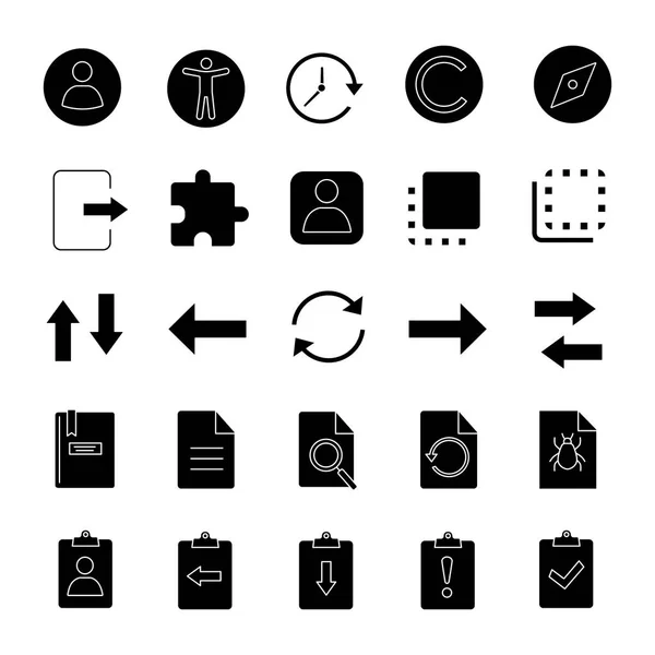 Set Icone Del Glifo Elementi Sistema Simboli Azioni Comuni Simboli — Vettoriale Stock
