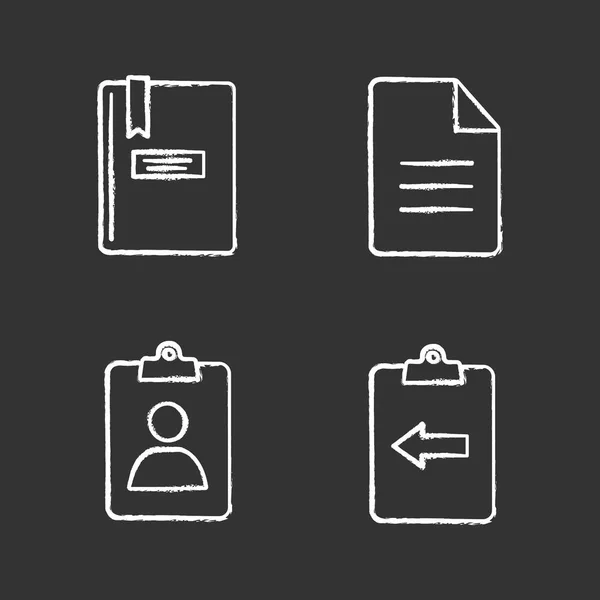 Icônes Craie Réglées Bloc Notes Assignation Ind Fichier Presse Papiers — Image vectorielle