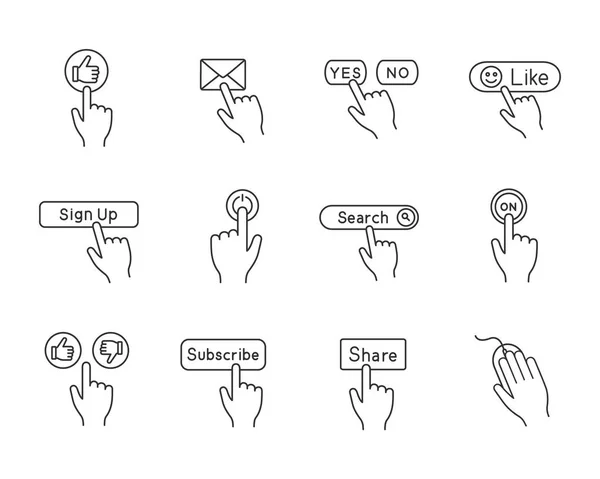 App Tasten Lineare Symbole Gesetzt Klicken Social Media Schnittstelle Webseiten — Stockvektor