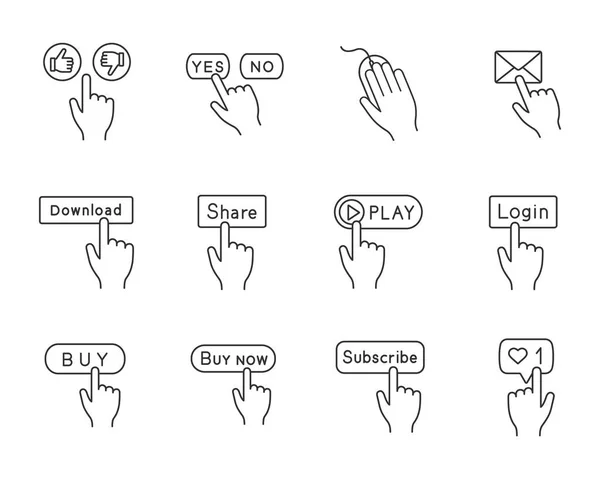 App Tasten Lineare Symbole Gesetzt Klicken Social Media Schnittstelle Webseiten — Stockvektor