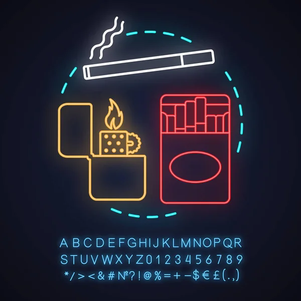 Tobacco Smoking Neon Light Concept Icon Bad Habit Idea Cigarettes — Stock Vector