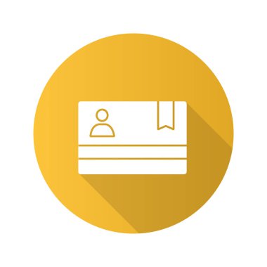 Üyelik kartı düz tasarım uzun gölge glif simgesi. Vektör siluet çizimi