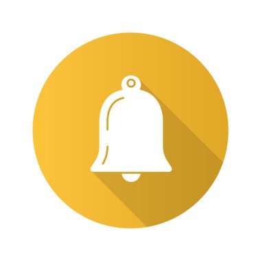 Bildirim düz tasarım uzun gölge glif simgesi. Vektör siluet çizimi