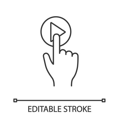 el oyun düğme doğrusal simgesine basarak. İnce hat illüstrasyon.